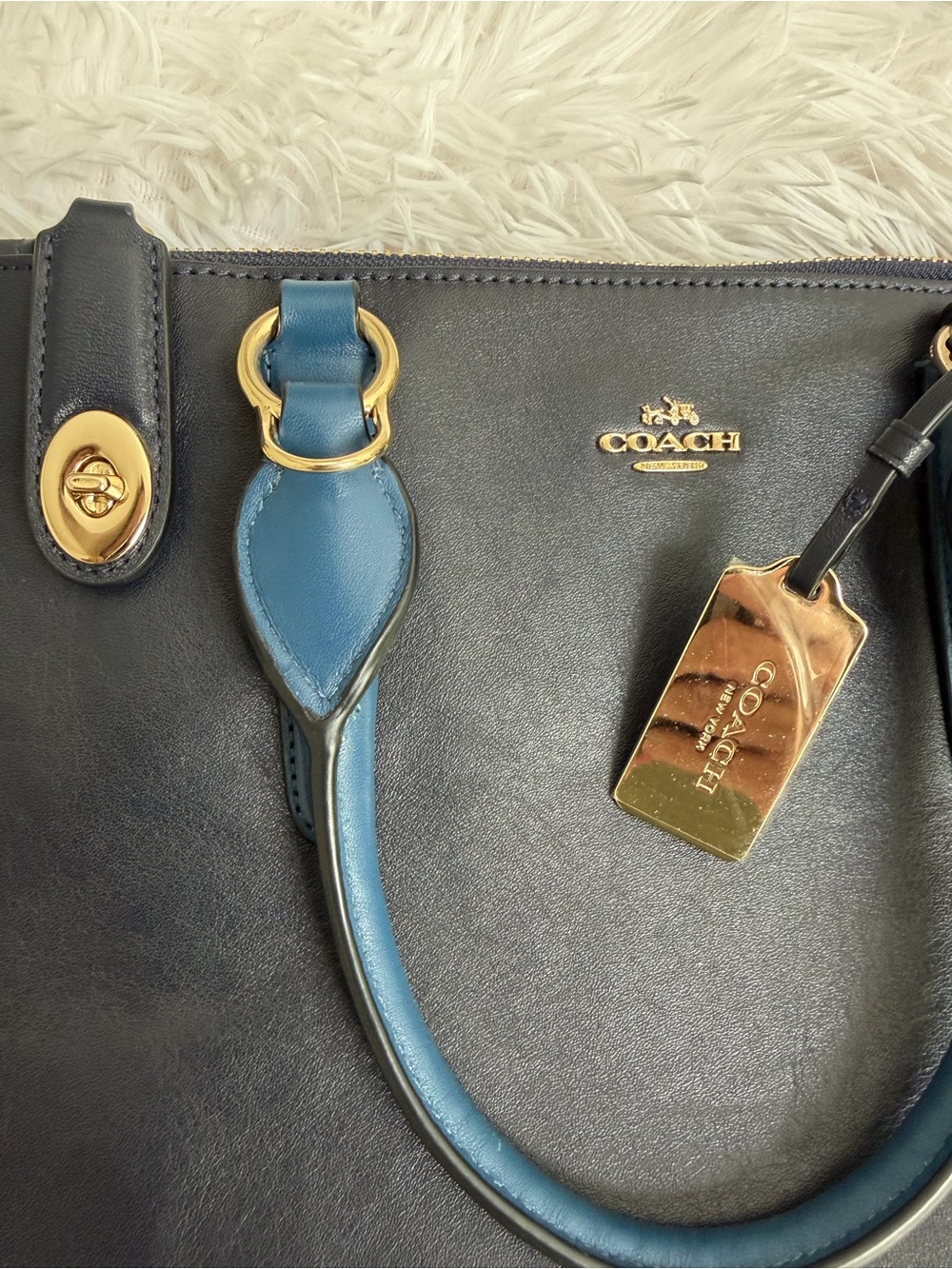NWOT Coach Crosby Carryall Navy Blue Colorblock Leather Crossbody Satchel Tote - Picture 9 of 13